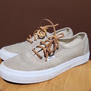 Vans Beige Canvas Shoes with White Soles